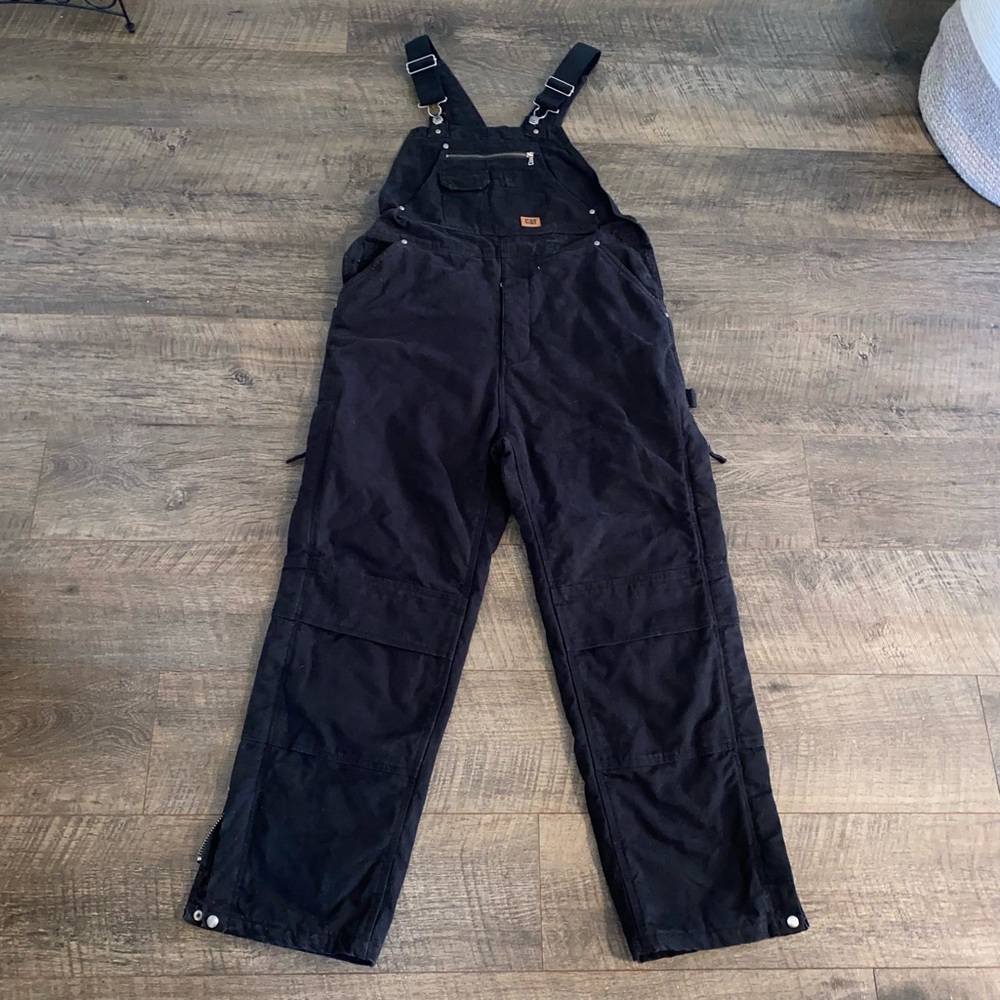 CAT Workwear Men’s Insulated Carpenter Bib Overalls Large Heavy Canvas Black